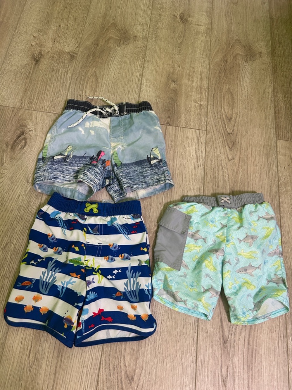 Boys Swim Trunks Set - Sea & Shark Prints in Blue and Mint